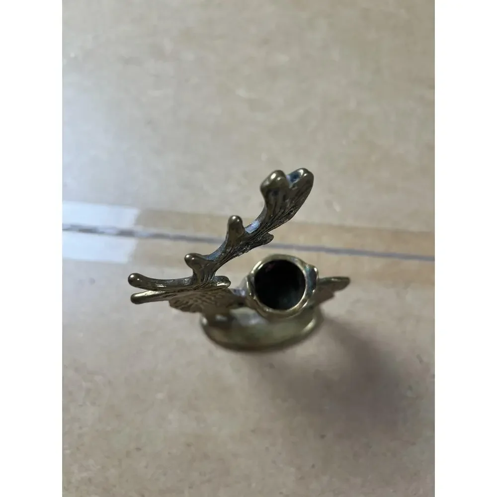 Brass Deer Reindeer Taper Candlestick Holder Small Gold Polished Metal Decor